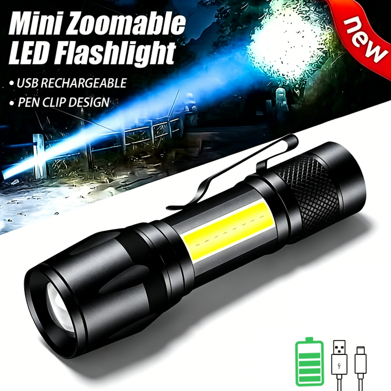 Outdoor Lighting Black - Mini LED Flashlight COB+XPE Portable Torch