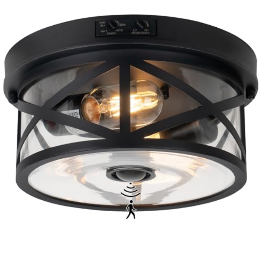 Outdoor Lighting Black - Motion Sensor Outdoor Ceiling Light, Adjustable