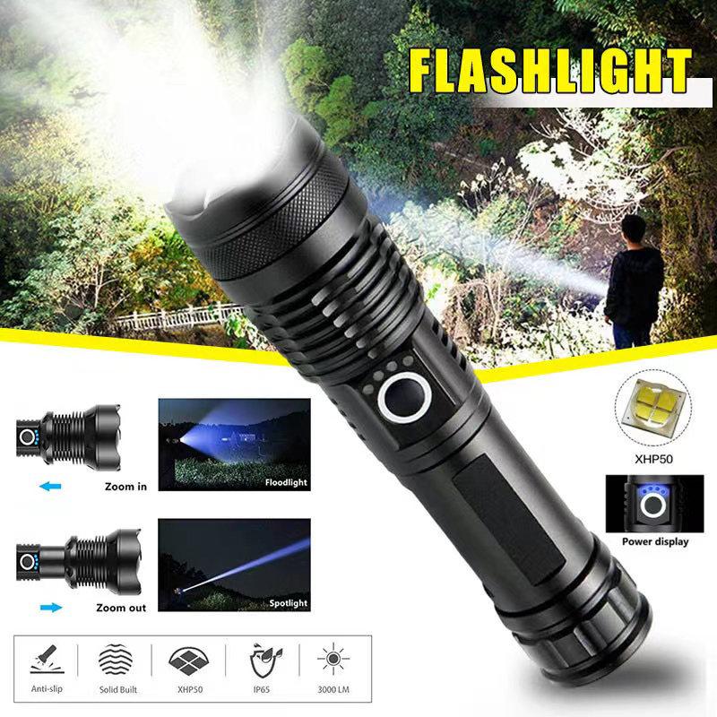 Outdoor Lighting Beacon - High Power XHP70 Led Flashlight USB-C