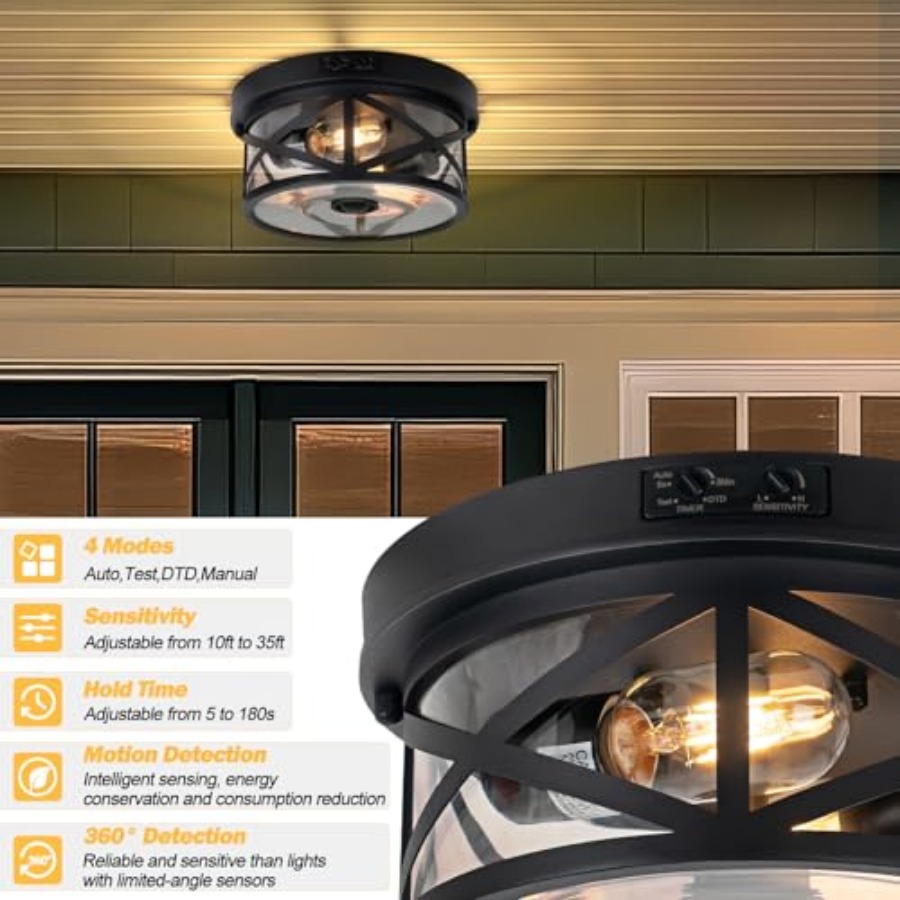 Motion Sensor Outdoor Ceiling  - đánh giá và giá Outdoor Lighting Black