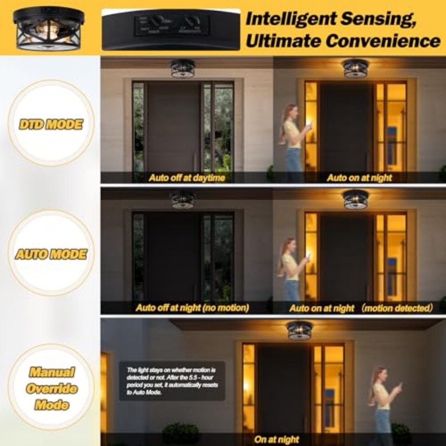 Motion Sensor Outdoor Ceiling  - đánh giá và giá Outdoor Lighting Black